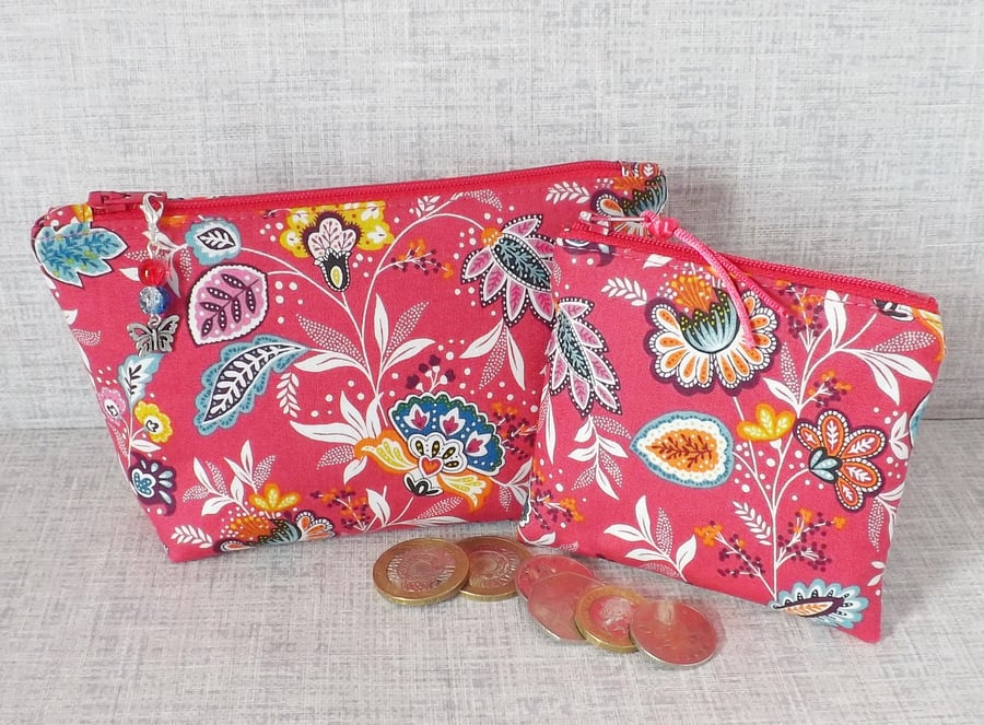 Make up bag & coin purse set, floral
