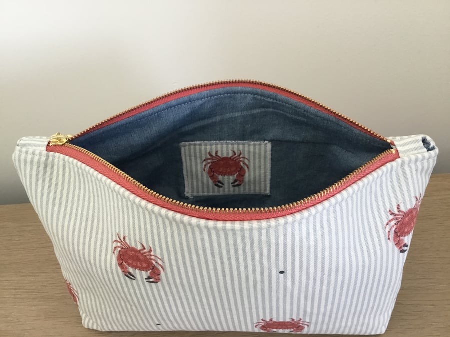 Travel Pouch or Large Make Up Bag With Denim Lining