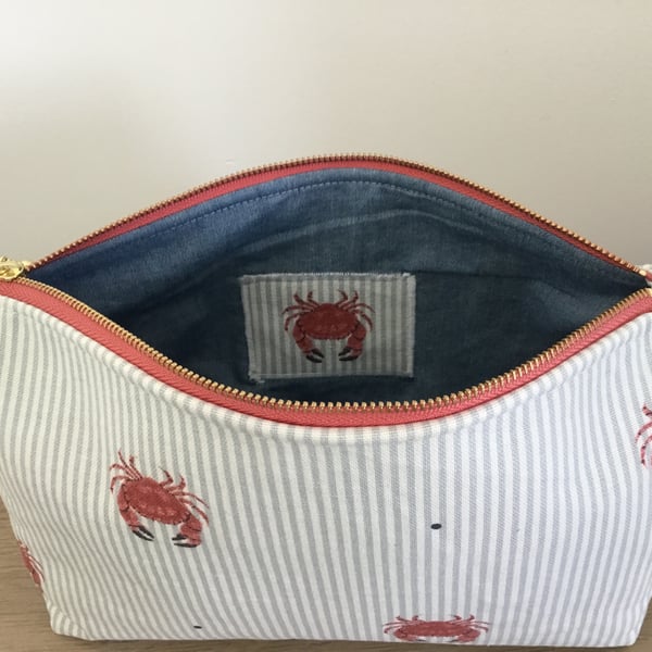Travel Pouch or Large Make Up Bag With Denim Lining