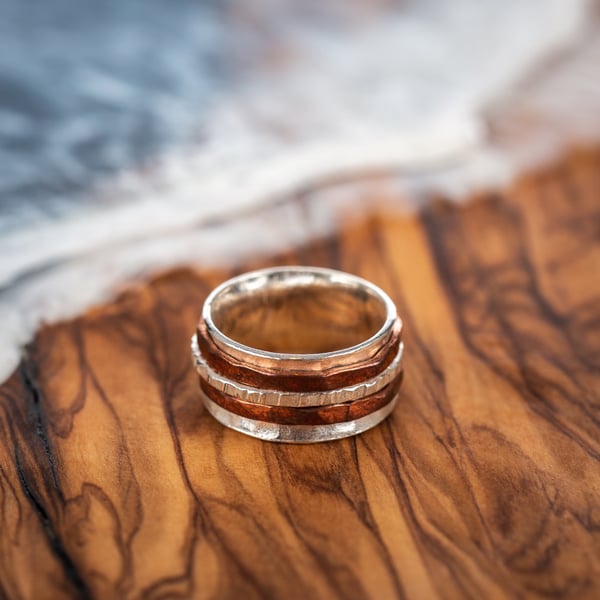 Trio Silver And Copper Spinner Ring