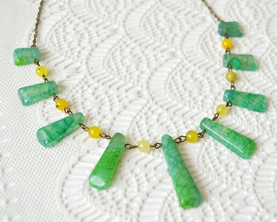 Sale 50% off! Green & Yellow Agate Necklace