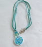 Blue and green short polymer clay pendant and cotton cord necklace - Image 3