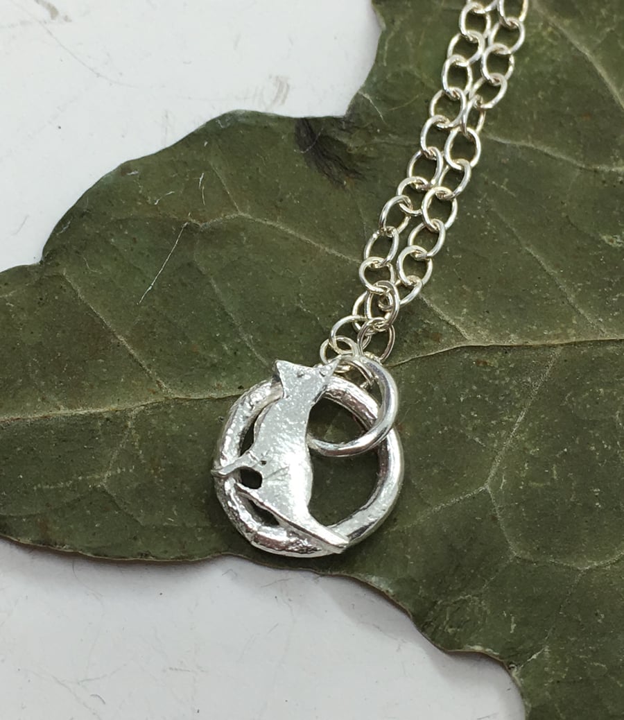 Teeny Little Cat Sterling Silver Pendant  -hand sawn by artist maker