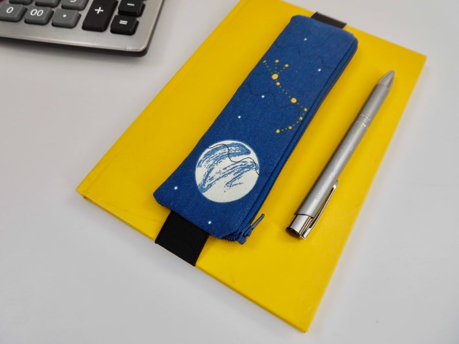 Elasticated pencil case for cover of book diary journal space stars theme