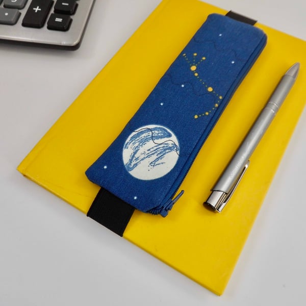 Elasticated pencil case for cover of book diary journal space stars theme