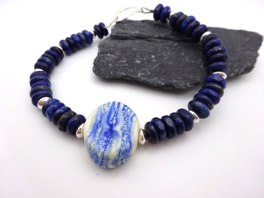 lampwork glass and lapis lazuli bracelet