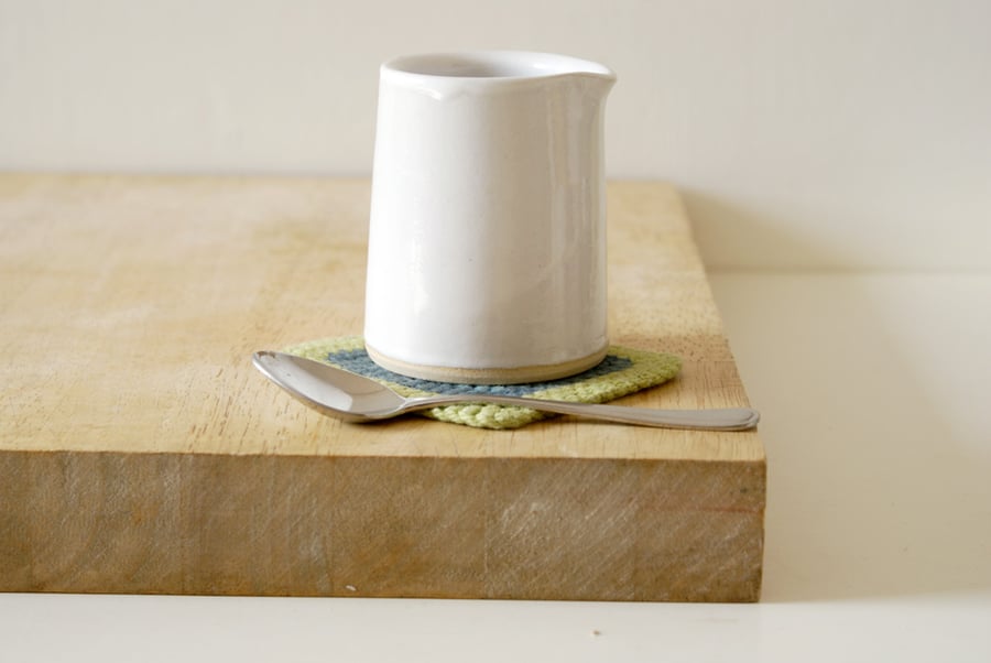 Cafe style pouring jug for milk - glazed in brilliant white