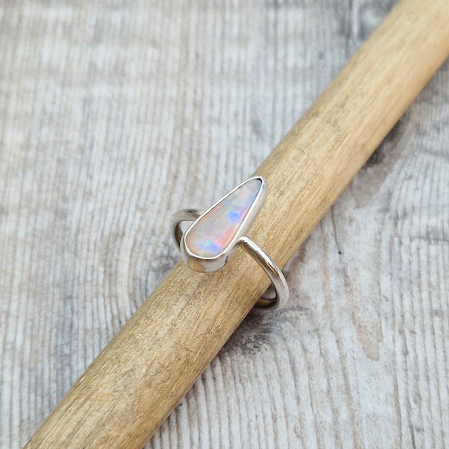 Sterling Silver and Pink Opal Bezel Set Statement Ring - UK Size O