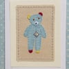 Small teddybear hand-stitched card for baby or child, a card to keep!