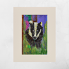 A Mounted Acrylic Painting of a Badger. 8x6 inches.
