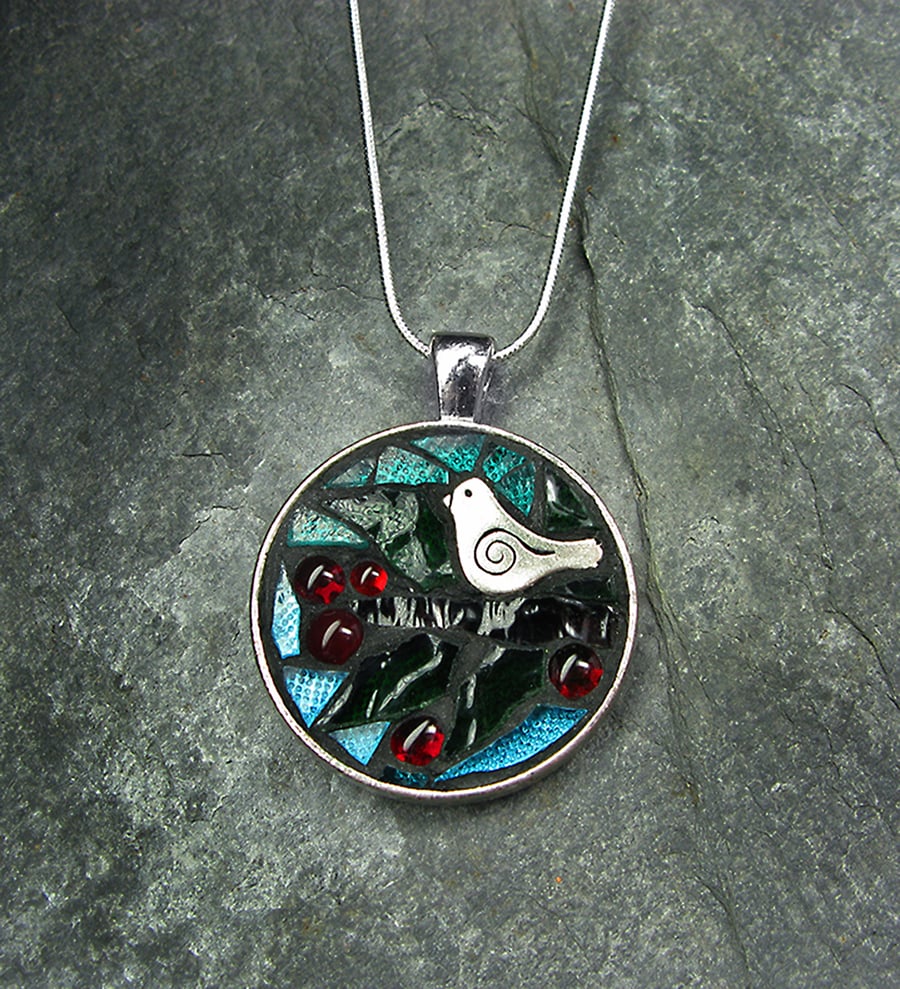 'Holly Tree' - Stained Glass Mosaic pendant