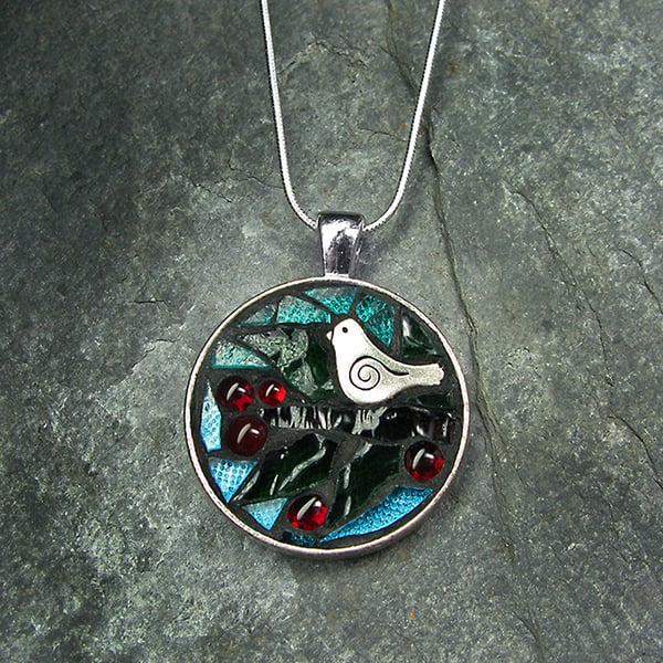 'Holly Tree' - Stained Glass Mosaic pendant