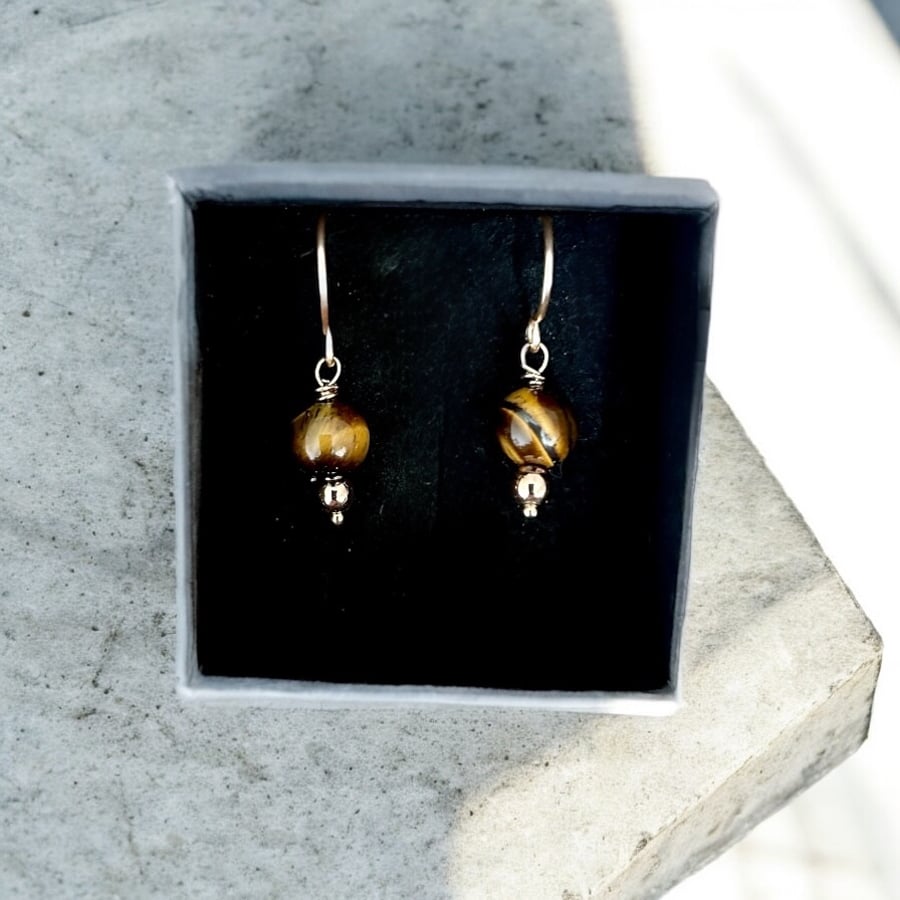 Gold Tigers Eye Earrings - AAA Grade - Beautiful Gift