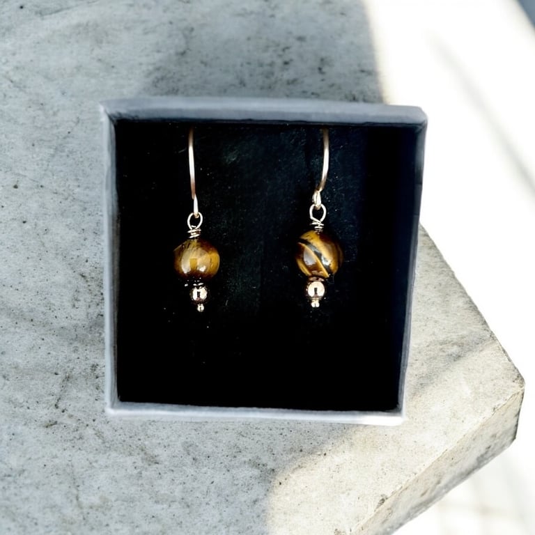 Gold Tigers Eye Earrings - AAA Grade - Beautiful Gift