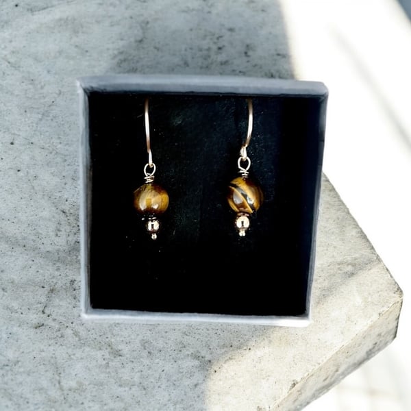 Gold Tigers Eye Earrings - AAA Grade - Beautiful Gift