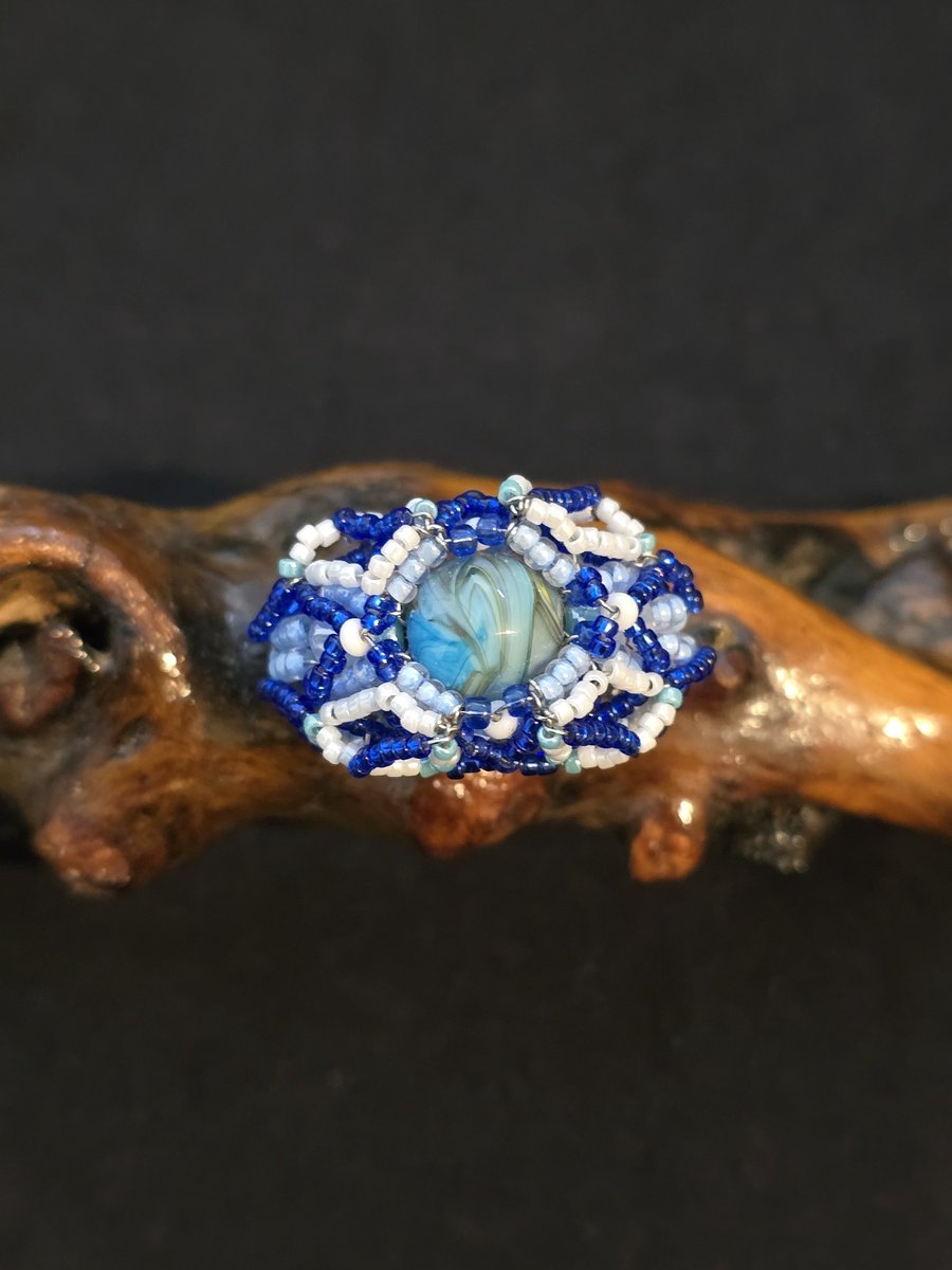 Bristol Blue Glass Adjustable Statement Ring