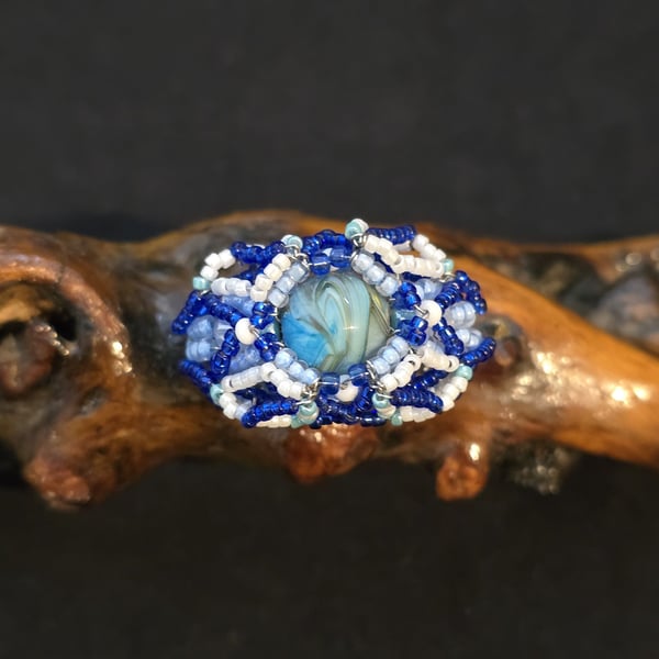 Bristol Blue Glass Adjustable Statement Ring