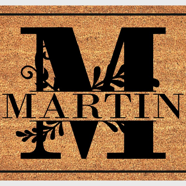 M Letter Door Mat - Personalised Monogram Letter M Welcome Mat - 3 Sizes