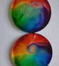 Set of two handmade epoxy resin round coasters. Rainbow swirl