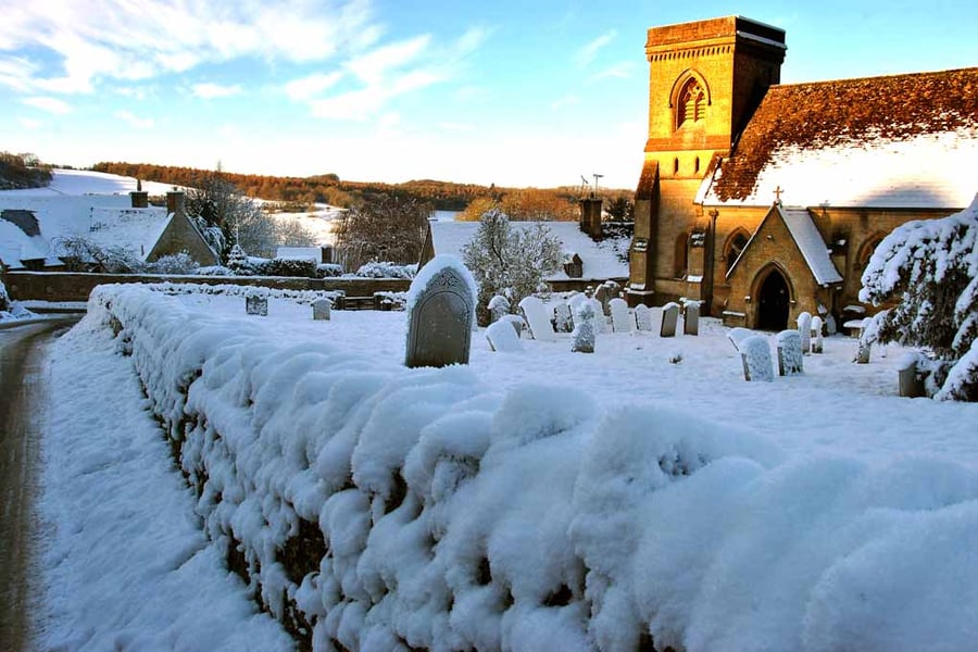 Snowshill St Barnabas Church In The Snow Cotswolds Photograph Print