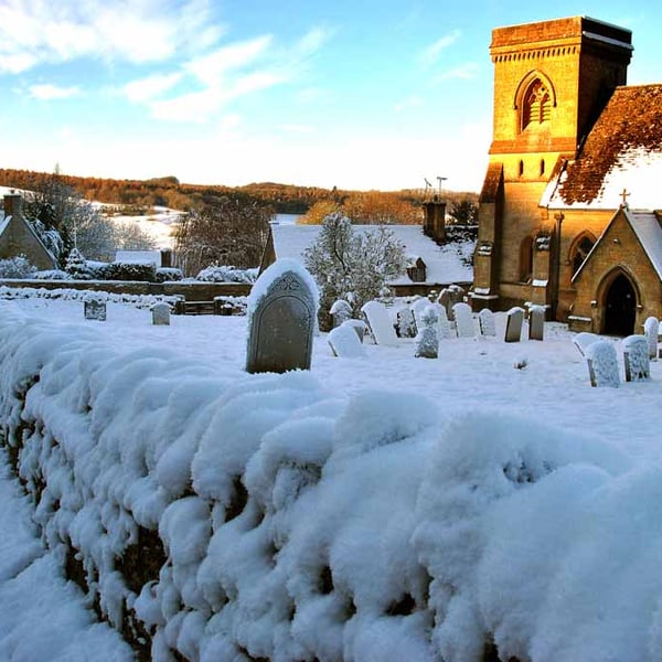 Snowshill St Barnabas Church In The Snow Cotswolds Photograph Print
