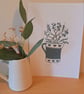 An original handprinted linoprint of a heart decorated jug of grasses & flowers - Image 2
