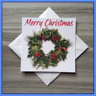 Christmas Wreath Card – Handmade Wreath Photo – Blank Inside