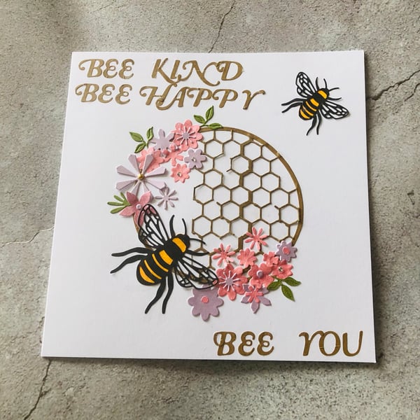 Card with bee on, bee card, bee kind, bee you, mad about bees, bee lovers card, 