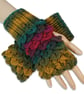Crochet gloves. Red gold and green dragon scale gloves. Fingerless gloves. - Image 10