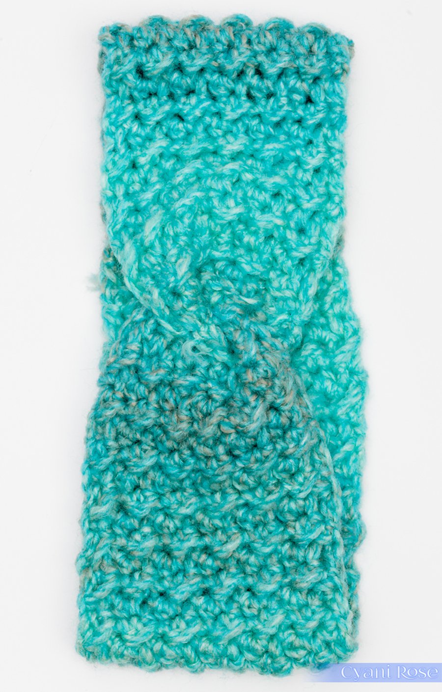  Headband Earwarmer handmade textured with front twist crocheted turquoise