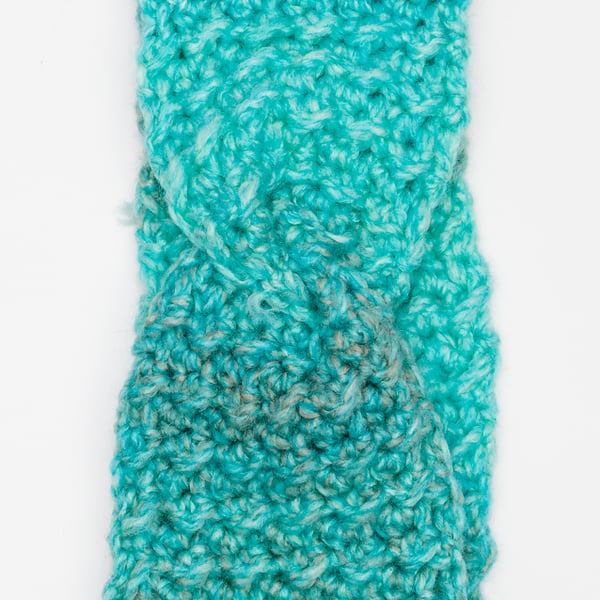  Headband Earwarmer handmade textured with front twist crocheted turquoise