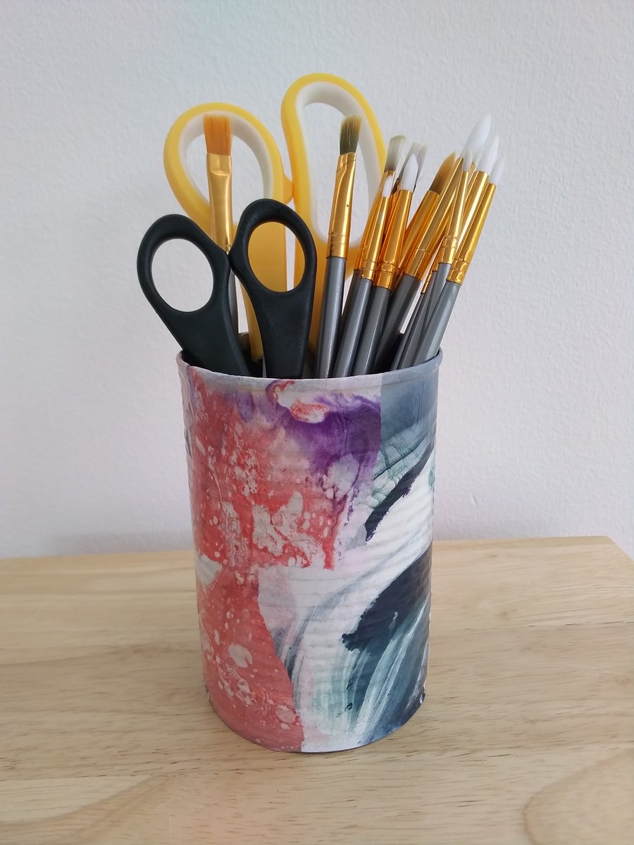 Upcycled Decoupaged Tin – Multicoloured Marble Storage Pot