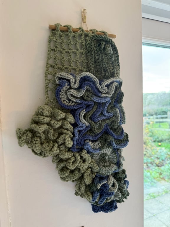 Crochet wall hanging Blues & Greens