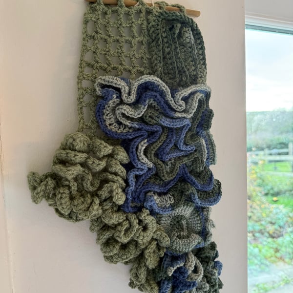 Crochet wall hanging Blues & Greens