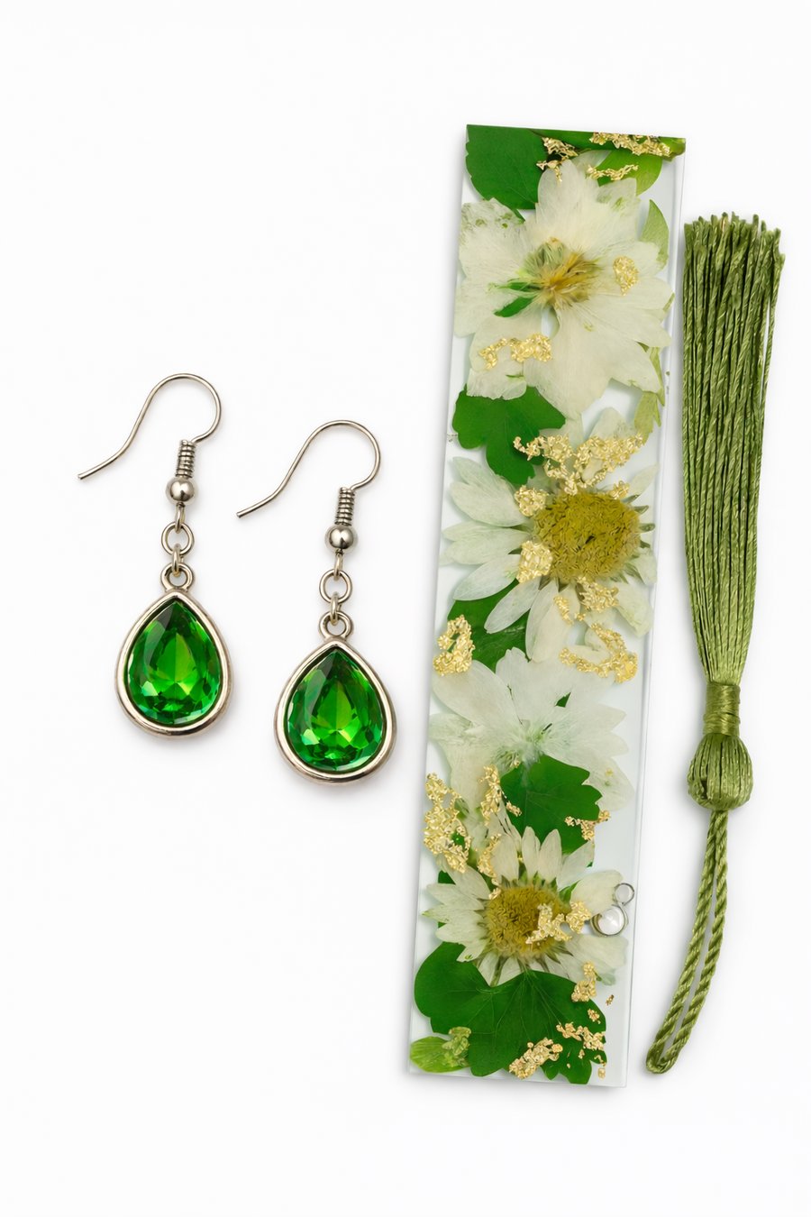Floral Resin Bookmark & Earrings Gift Bundle Set