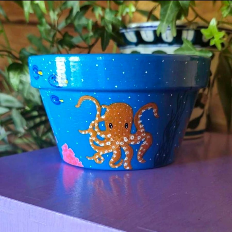 Handpainted ocean plant pot