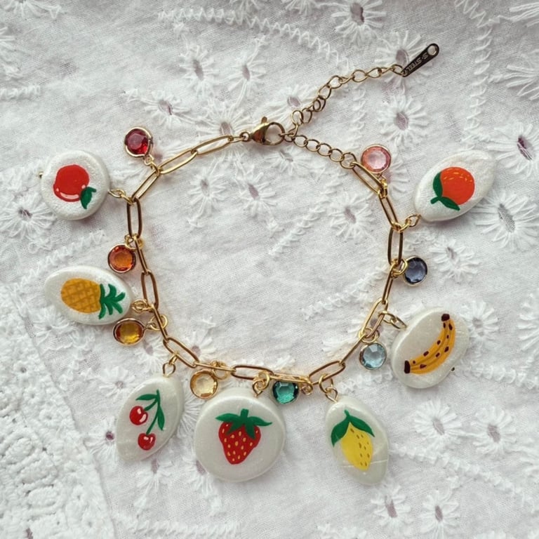 Fruit Charm Chain Bracelet – Hand painted charms