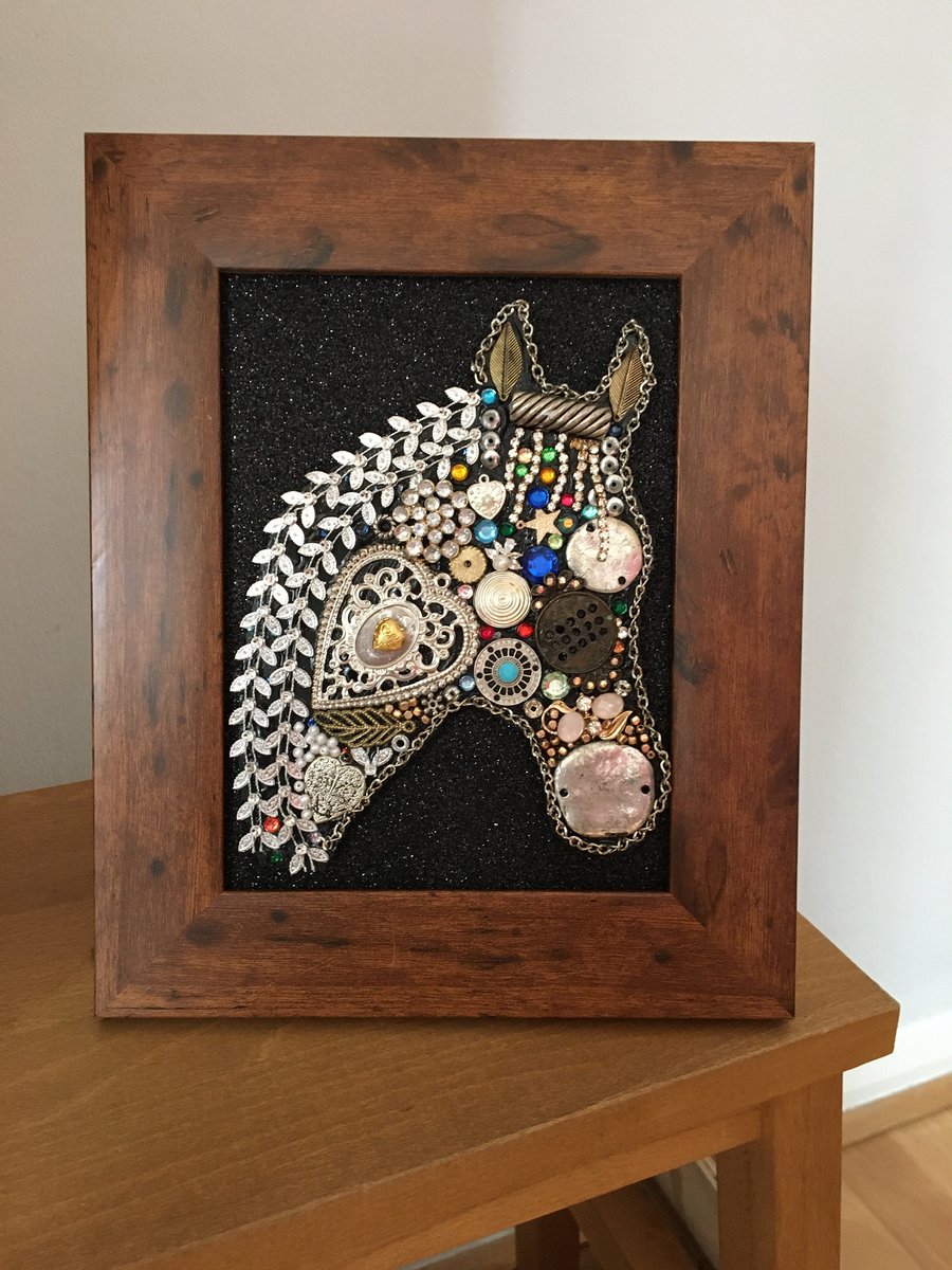 Horses head mixed media picture.