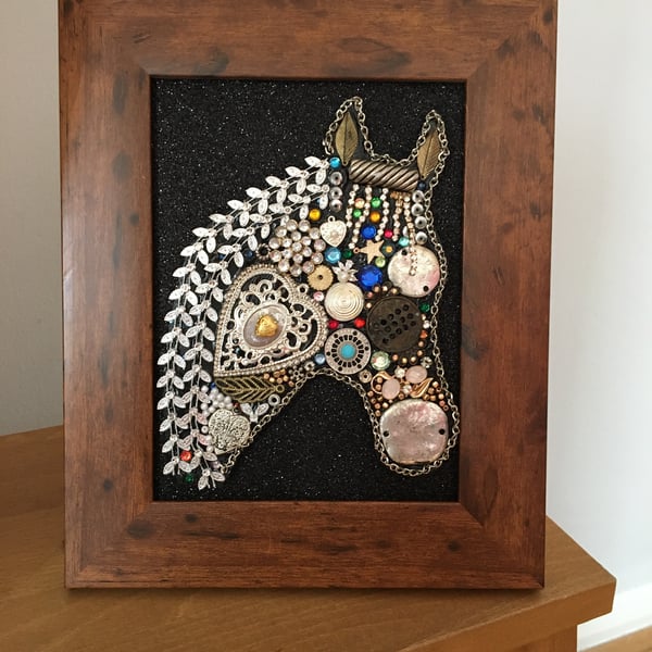 Horses head mixed media picture.