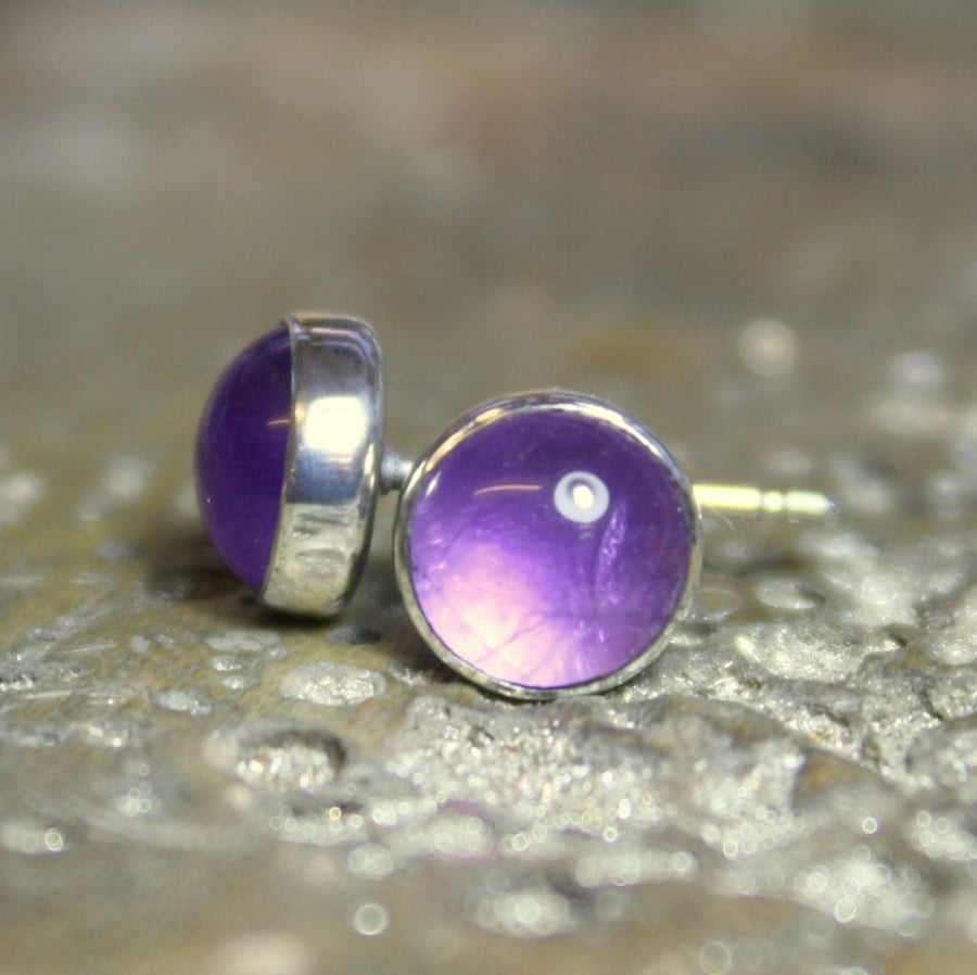 Amethyst stud earrings sterling silver, gemstone studs