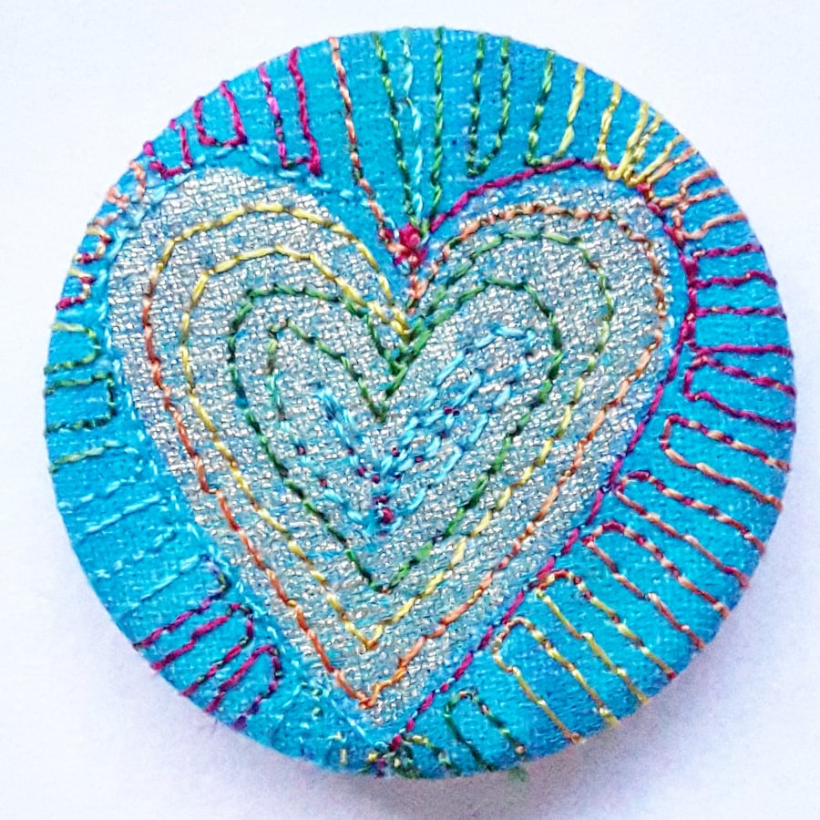 38mm Stitched Silk Heart Badge 