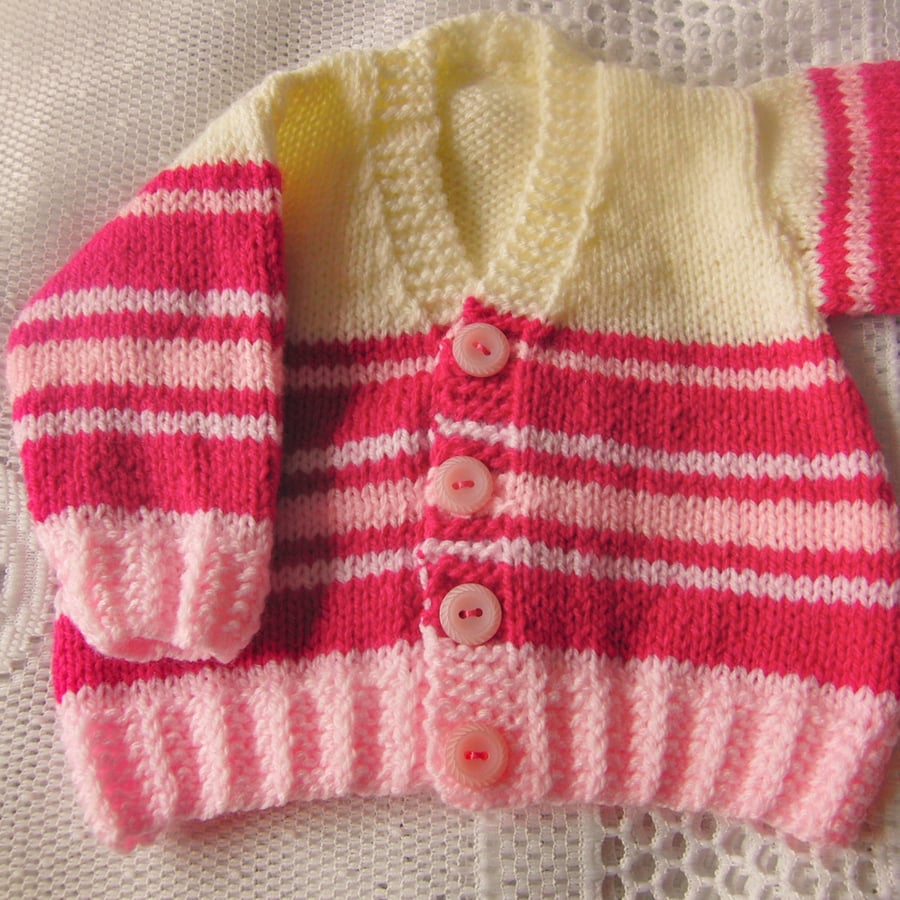 Baby's Hand Knitted Striped Cardigan, Knitted Baby Clothes, Baby Shower Gift