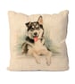 Handmade Siberian Husky Design Cushion-Linen. Size 40x40cm- (16"x16") CUS196
