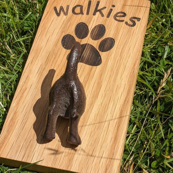 Personalised dog lead hook,Rustic lead hanger,Custom engraved dog lead hook,Oak 