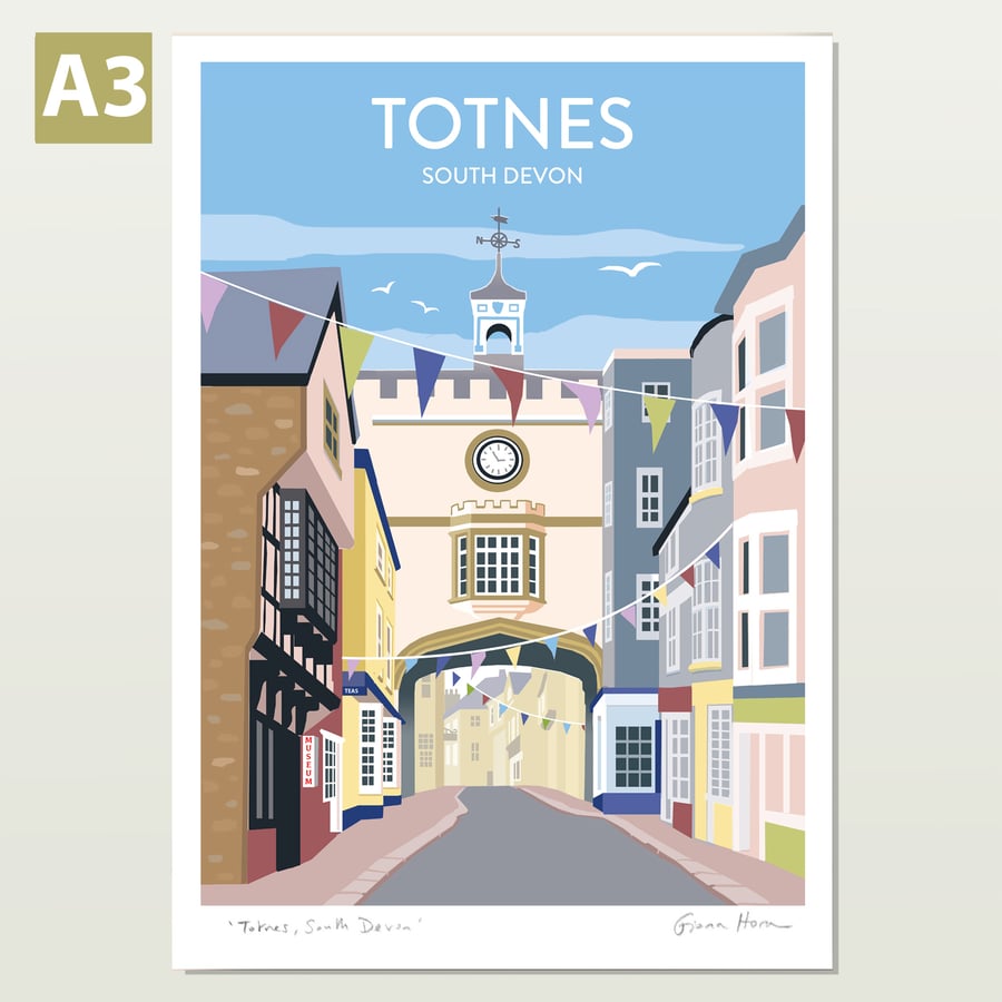 Totnes, A3 Devon illustrated travel poster