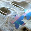 Flower hoop earrings in blue and pink checks