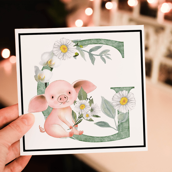 Letter Art Birthday Card, Cute Animal Initial Birthday Card