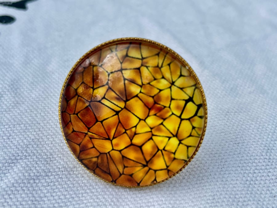 DISCO GOLD RING large size MOSAIC cabochon adjustable fits all 30 MM