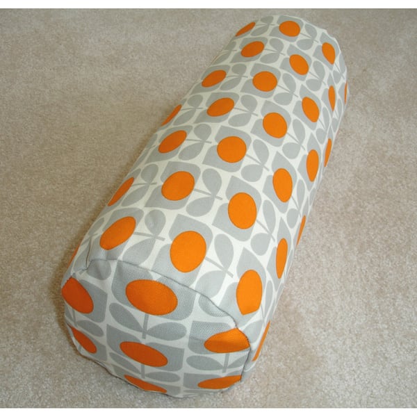 Bolster Cushion Cover 16"x6" Round Cylinder Neck Roll Pillow Orange Grey MCM