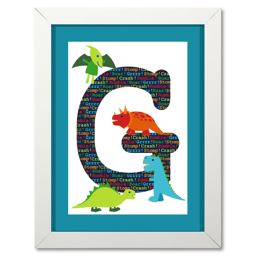 Boys Personalised Dinosaur Framed Print